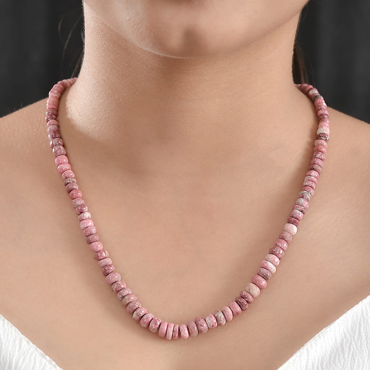 Norwegian Thulite 40.00 ctw Beaded Necklace in Rhodium Over Sterling Silver 18 Inches image number 2