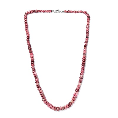 Norwegian Thulite 40.00 ctw Beaded Necklace in Rhodium Over Sterling Silver 18 Inches