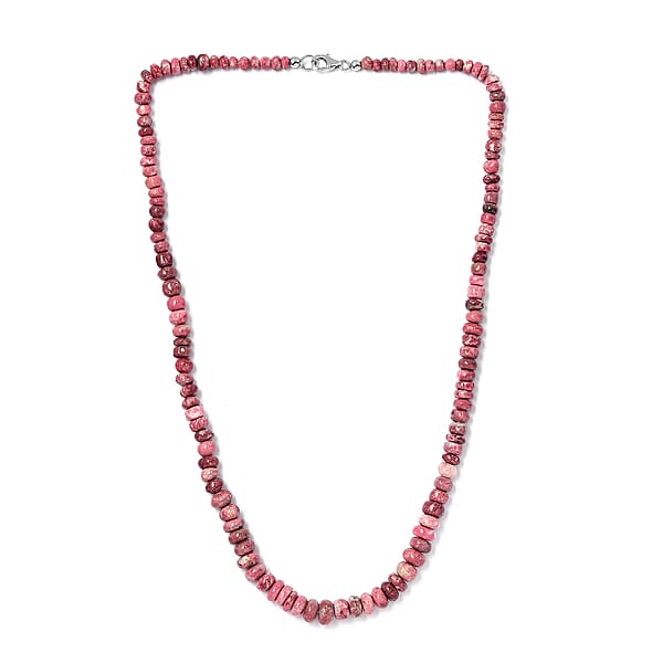 Norwegian Thulite 40.00 ctw Beaded Necklace in Rhodium Over Sterling Silver 18 Inches