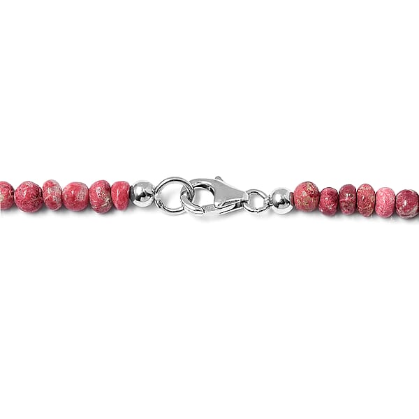 Norwegian Thulite 40.00 ctw Beaded Necklace in Rhodium Over Sterling Silver 18 Inches