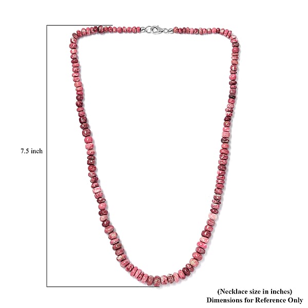 Norwegian Thulite 40.00 ctw Beaded Necklace in Rhodium Over Sterling Silver 18 Inches