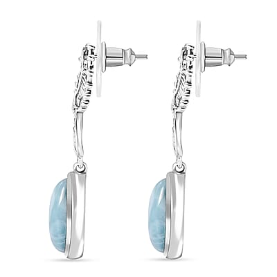 Premium Larimar 7.90 ctw Seahorse Earrings in Black Oxidized Sterling Silver