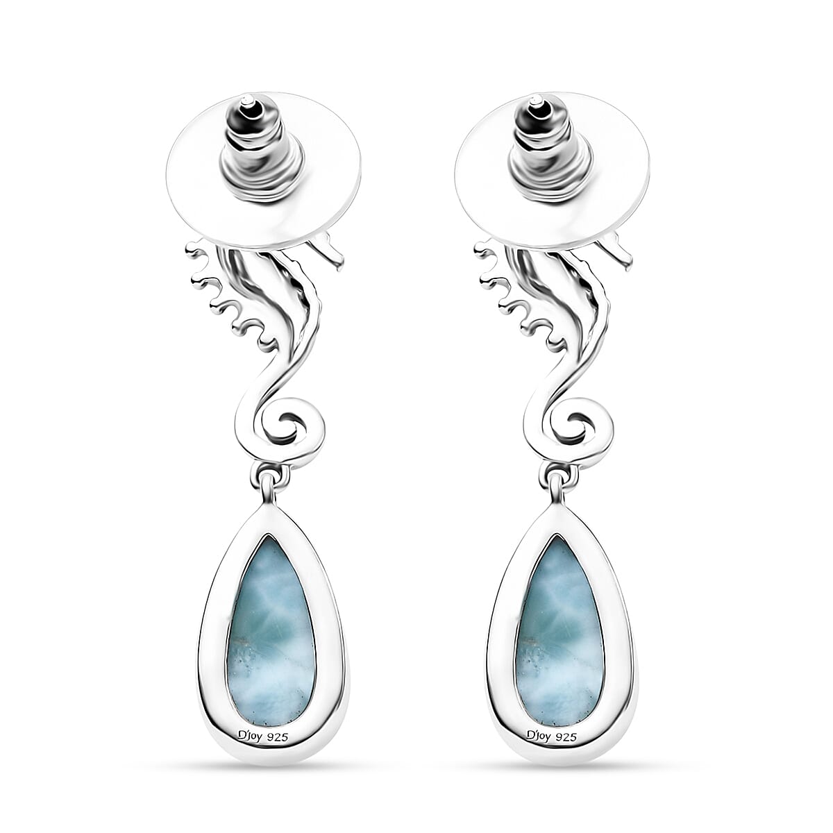Premium Larimar 7.90 ctw Seahorse Earrings in Black Oxidized Sterling Silver image number 4