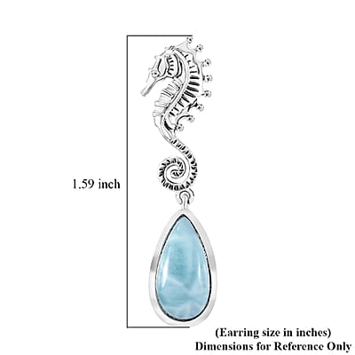 Premium Larimar 7.90 ctw Seahorse Earrings in Black Oxidized Sterling Silver