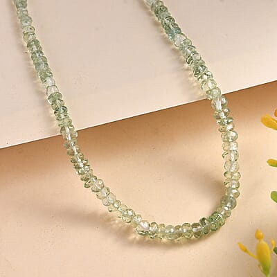 Montezuma Prasiolite 160.00 ctw Beaded Necklace in Sterling Silver 18 Inches