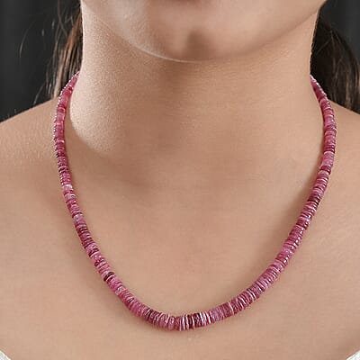 Niassa Ruby (FF) 160.00 ctw Beaded Necklace in Sterling Silver 18 Inches
