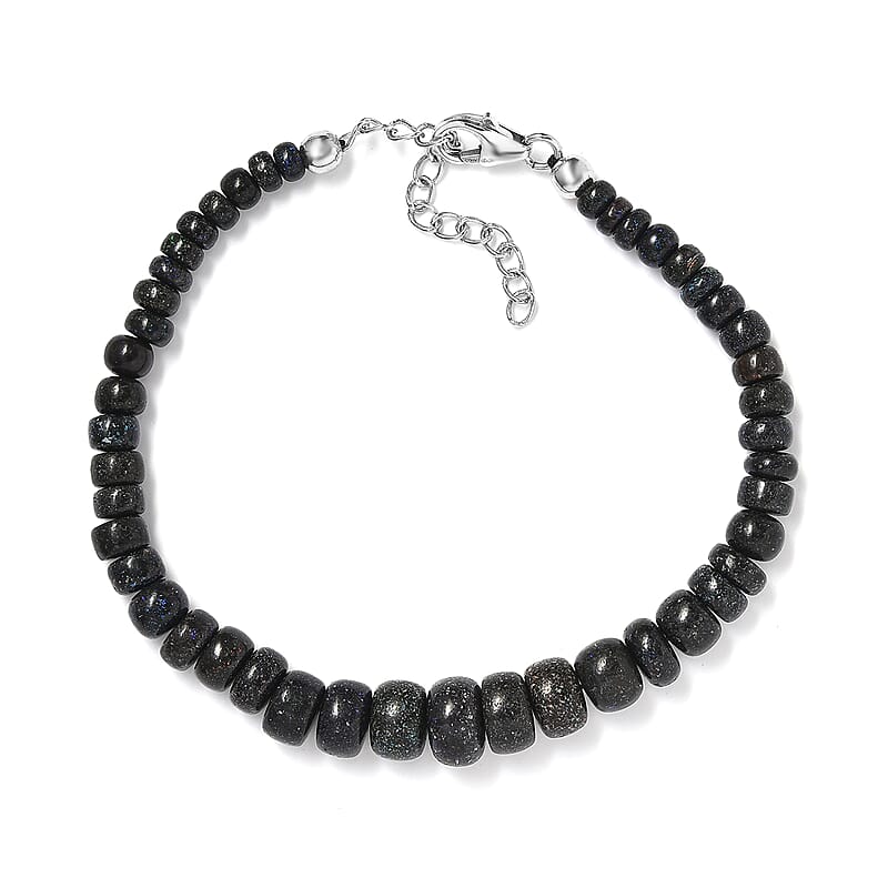 Andamooka Opal 45.00 ctw Beaded Bracelet in Rhodium Over Sterling Silver (7.25 In)