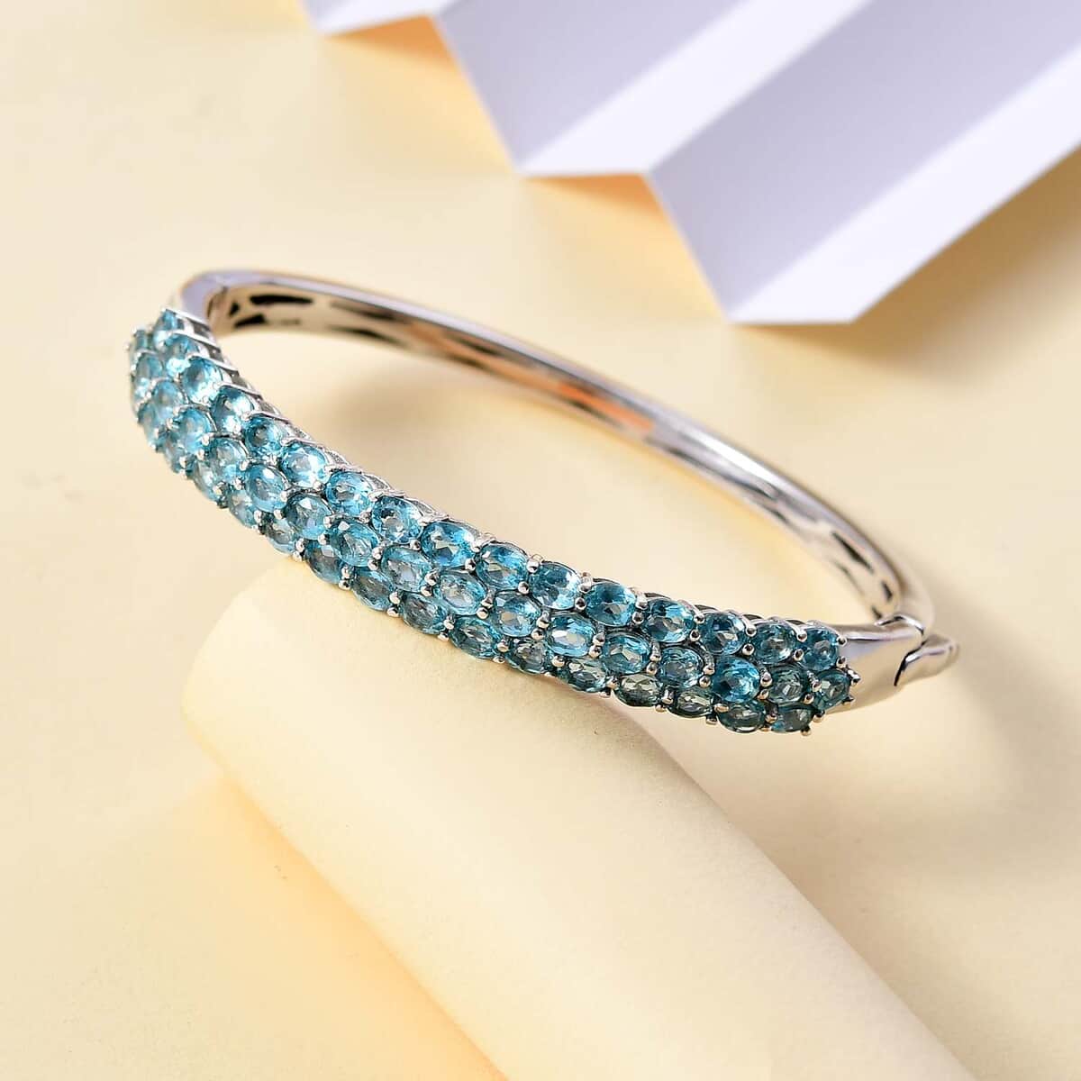 Betroka Blue Apatite 10.60 ctw Bangle Bracelet in Rhodium Over Sterling Silver (6.50 In)  image number 1