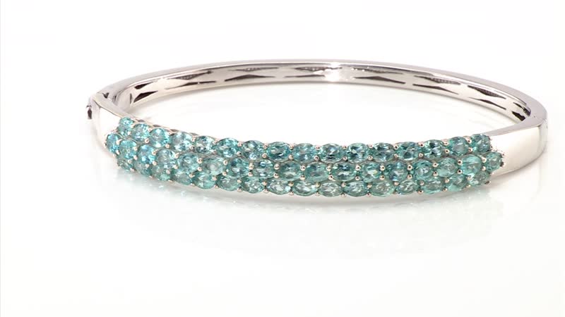 Betroka Blue Apatite Bangle Bracelet in Rhodium Over Sterling Silver (6.50 In) 10.60 ctw