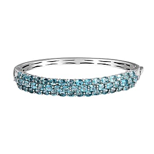 Betroka Blue Apatite 10.60 ctw Bangle Bracelet in Rhodium Over Sterling Silver (7.25 In)
