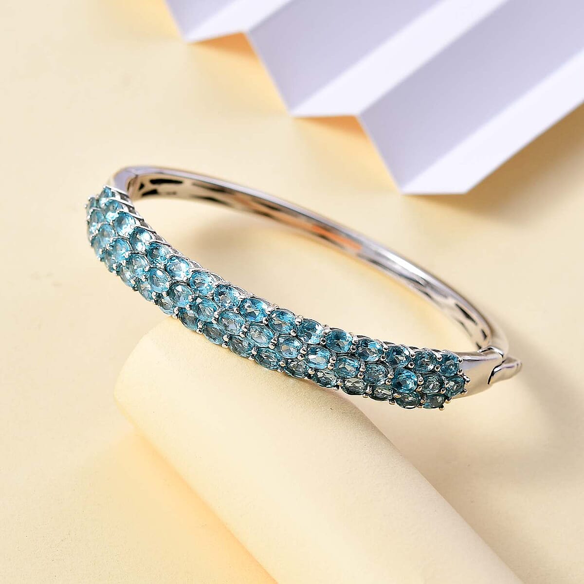 Betroka Blue Apatite 10.60 ctw Bangle Bracelet in Rhodium Over Sterling Silver (7.25 In) image number 1