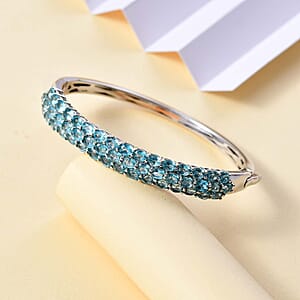 D'Joy Betroka Blue Apatite 10.60 ctw Bangle Bracelet in Rhodium Over Sterling Silver (8.00 In) 