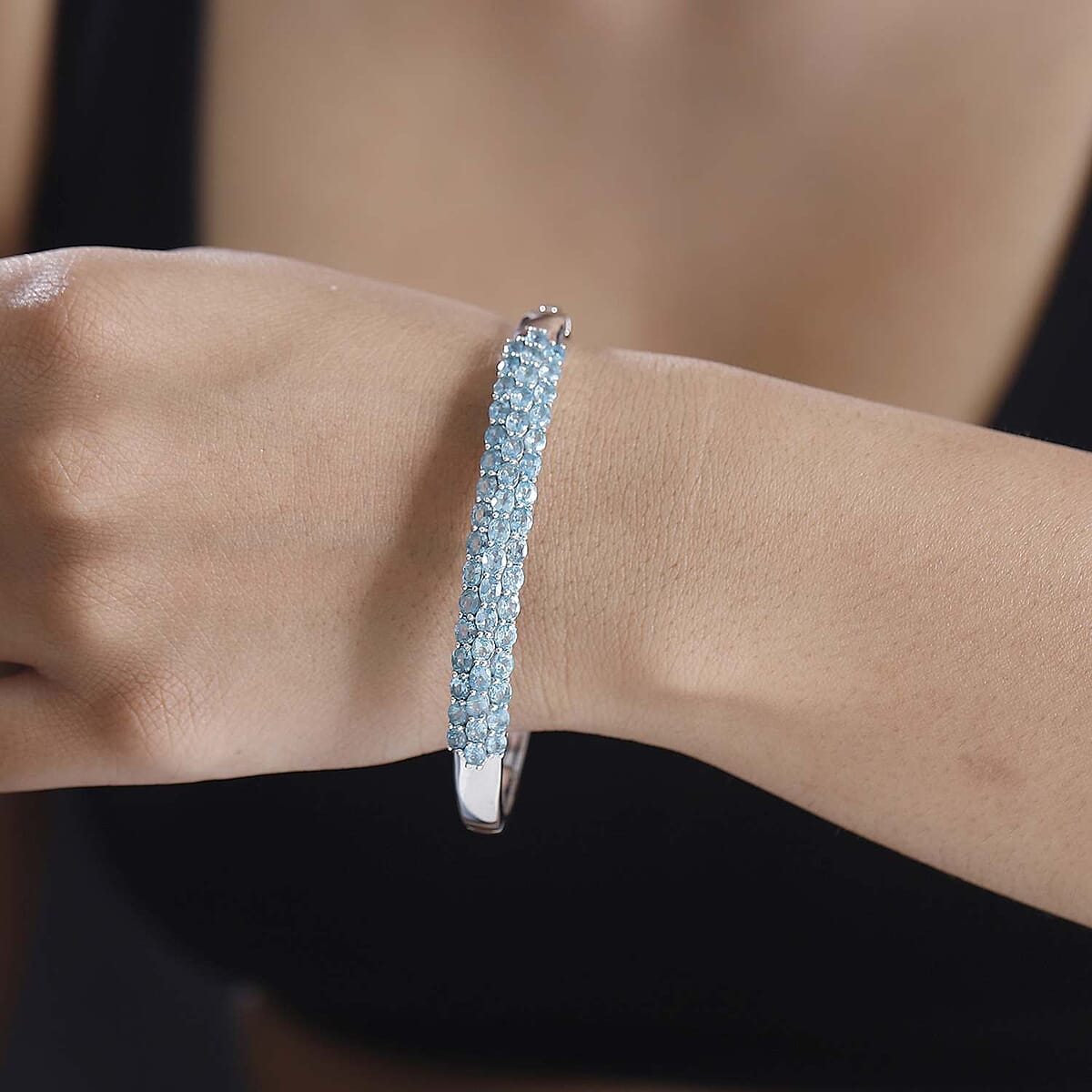 Betroka Blue Apatite 10.60 ctw Bangle Bracelet in Rhodium Over Sterling Silver (8.00 In)  image number 2