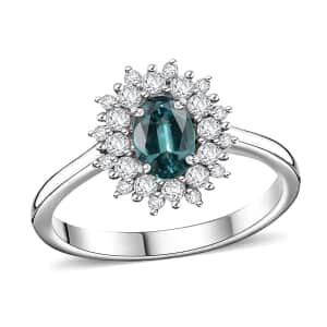 Premium Pirineu Lagoon Tourmaline and Moissanite 0.85 ctw Ocean Dawn Ring in Rhodium Over Sterling Silver (Size 10.0)