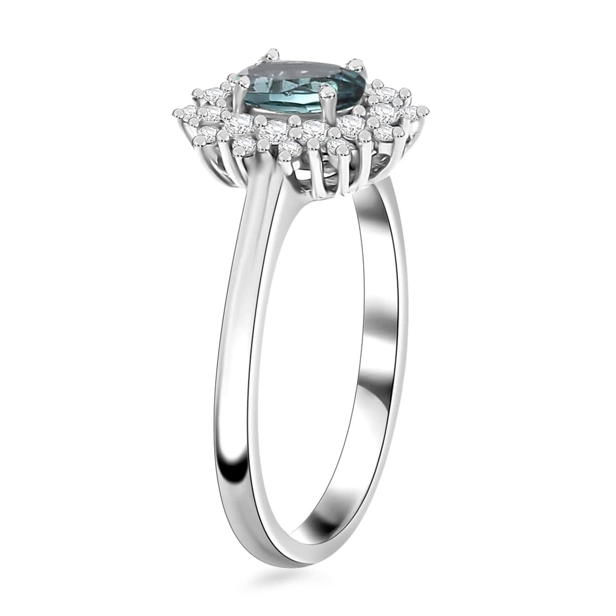 Premium Pirineu Lagoon Tourmaline and Moissanite 0.85 ctw Ocean Dawn Ring in Rhodium Over Sterling Silver (Size 10.0) image number 3