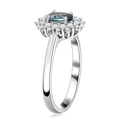 Premium Pirineu Lagoon Tourmaline and Moissanite 0.85 ctw Ocean Dawn Ring in Rhodium Over Sterling Silver (Size 10.0)