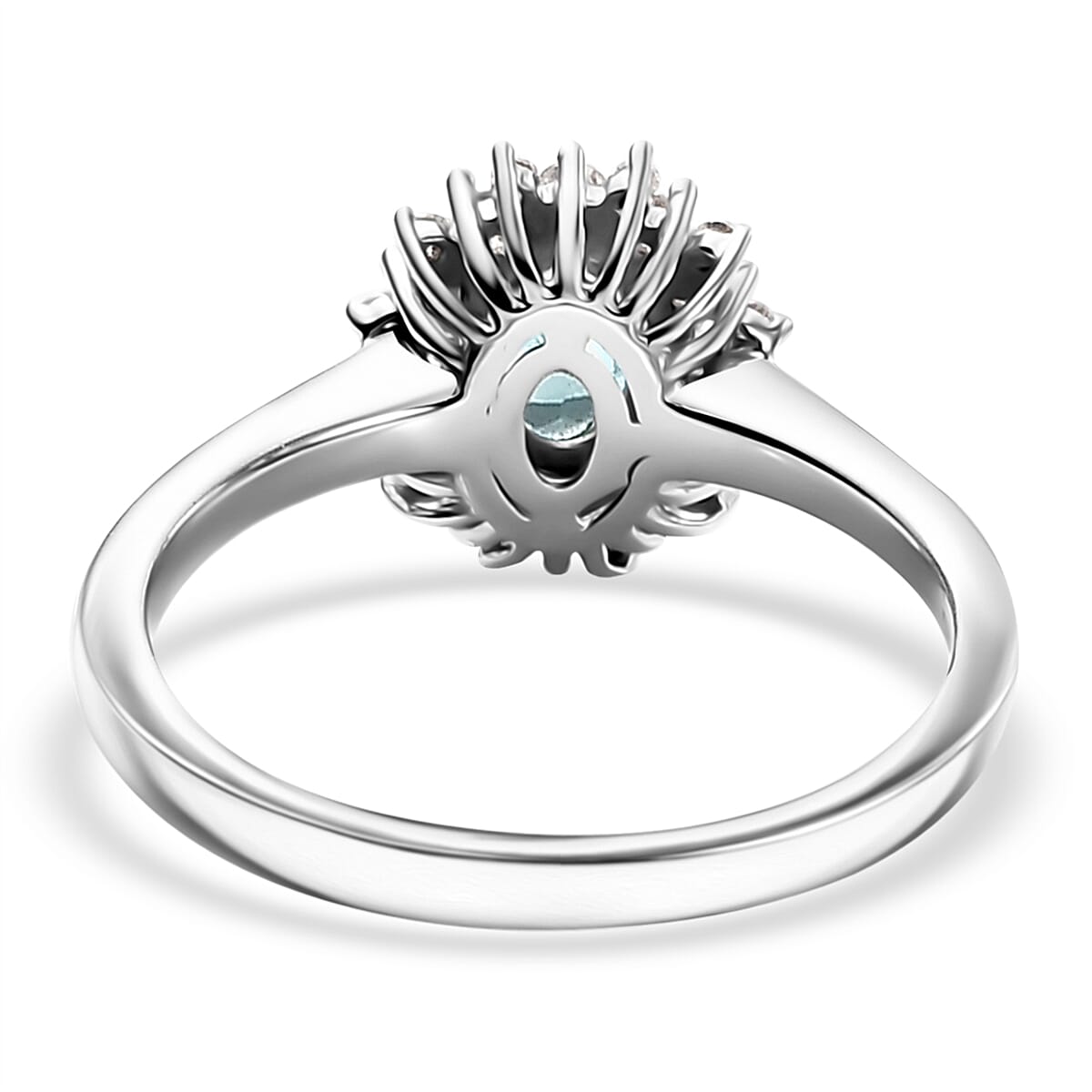 Premium Pirineu Lagoon Tourmaline and Moissanite 0.85 ctw Ocean Dawn Ring in Rhodium Over Sterling Silver (Size 10.0)
