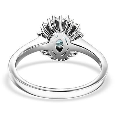 Premium Pirineu Lagoon Tourmaline and Moissanite 0.85 ctw Ocean Dawn Ring in Rhodium Over Sterling Silver (Size 10.0)