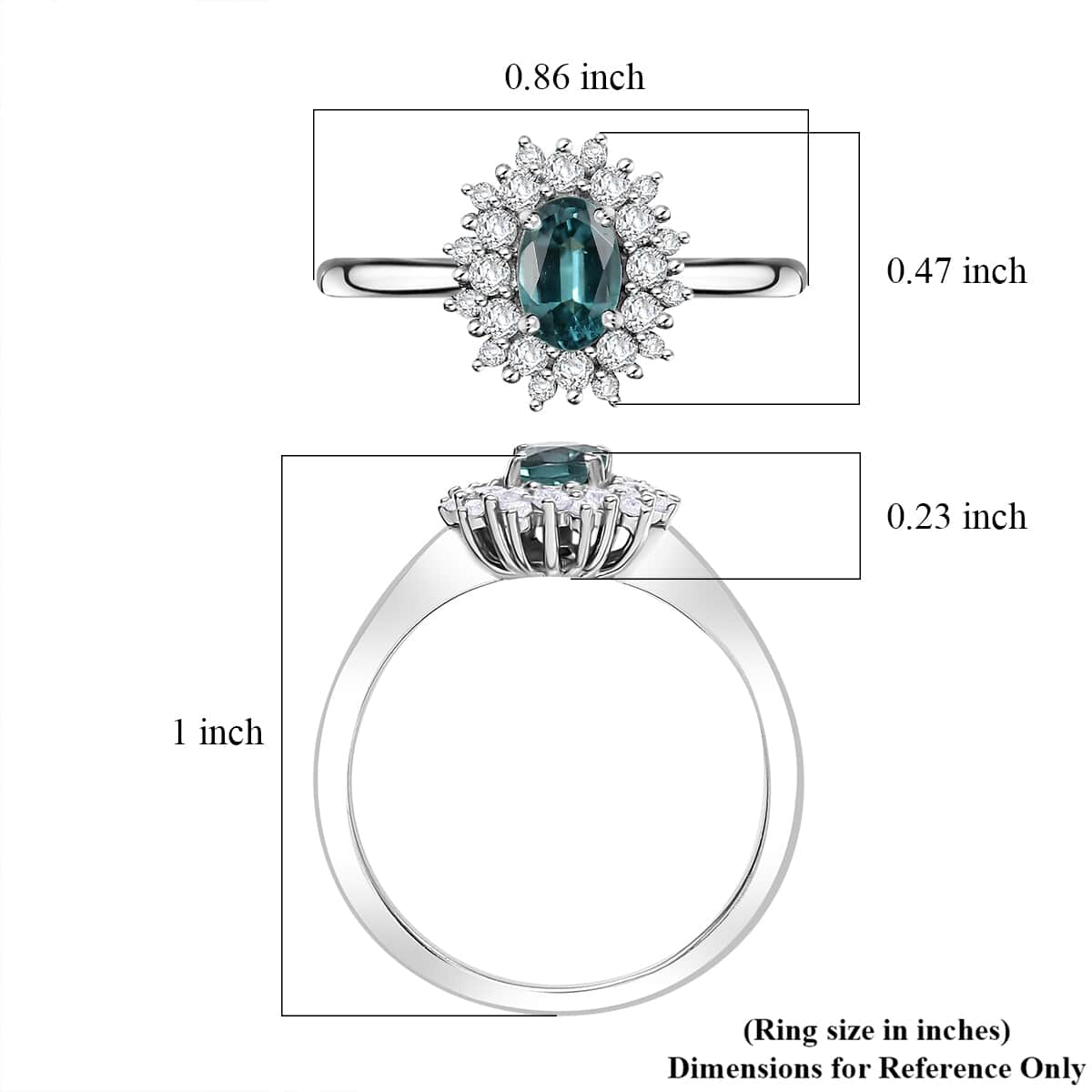 Lagoon Tourmaline, Moissanite Ring in Rhodium Over Sterling Silver (Size 10.0) 0.85 ctw image number 5