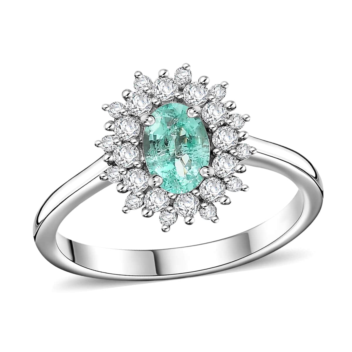 Premium Boyaca Colombian Emerald and Moissanite 0.75 ctw Ocean Dawn Ring in Rhodium Over Sterling Silver (Size 10.0) image number 0