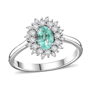 Premium Boyaca Colombian Emerald and Moissanite 0.75 ctw Ocean Dawn Ring in Rhodium Over Sterling Silver (Size 10.0)