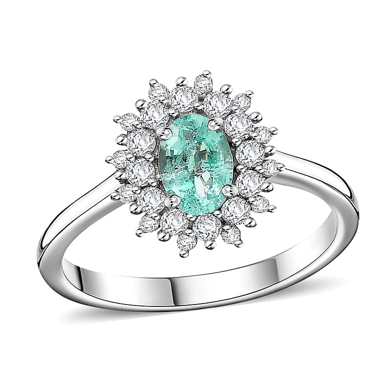 D'Joy Premium Boyaca Colombian Emerald and Moissanite 0.75 ctw Ocean Dawn Ring in Rhodium Over Sterling Silver (Size 10.0)