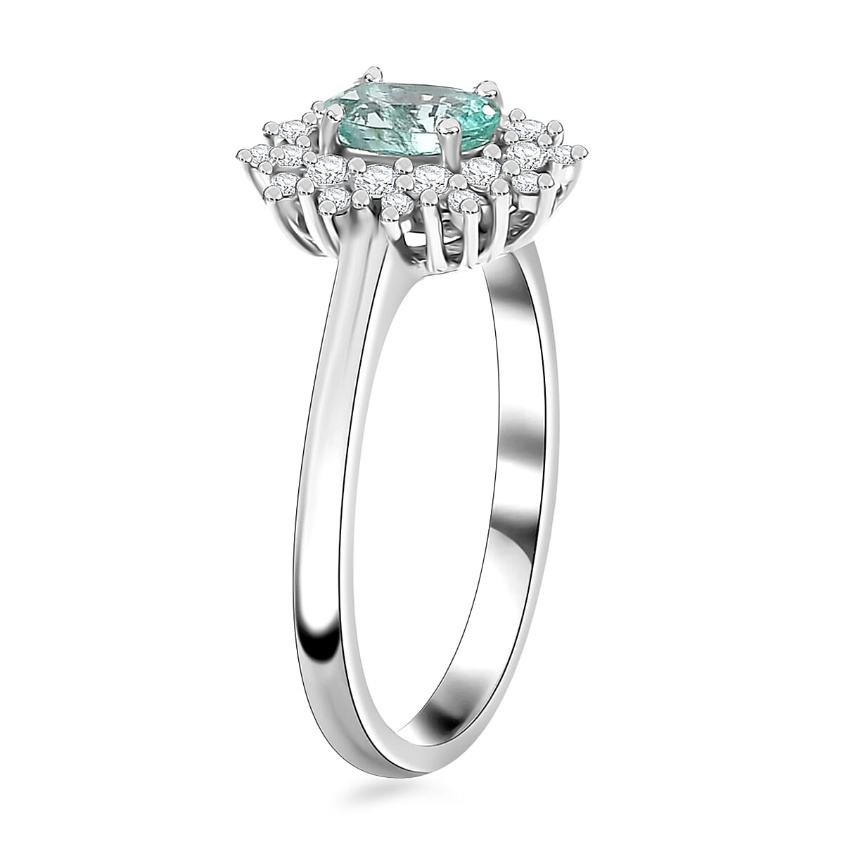 D'Joy Premium Boyaca Colombian Emerald and Moissanite 0.75 ctw Ocean Dawn Ring in Rhodium Over Sterling Silver (Size 10.0)