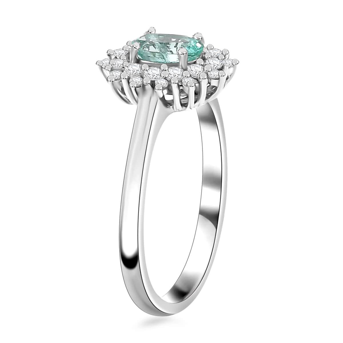 Premium Boyaca Colombian Emerald and Moissanite 0.75 ctw Ocean Dawn Ring in Rhodium Over Sterling Silver (Size 10.0) image number 3