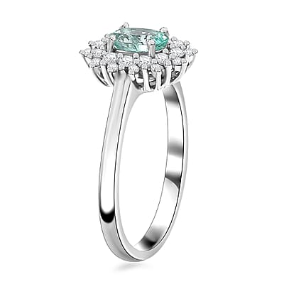 D'Joy Premium Boyaca Colombian Emerald and Moissanite 0.75 ctw Ocean Dawn Ring in Rhodium Over Sterling Silver (Size 10.0)