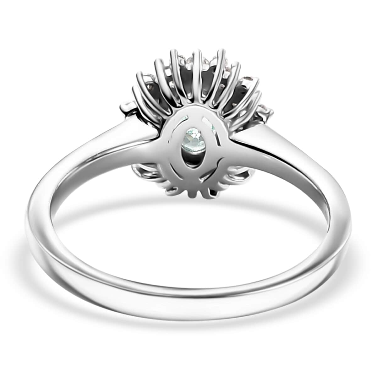 Premium Boyaca Colombian Emerald and Moissanite 0.75 ctw Ocean Dawn Ring in Rhodium Over Sterling Silver (Size 10.0) image number 4