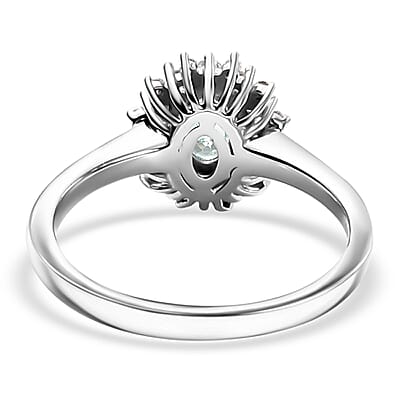D'Joy Premium Boyaca Colombian Emerald and Moissanite 0.75 ctw Ocean Dawn Ring in Rhodium Over Sterling Silver (Size 10.0)