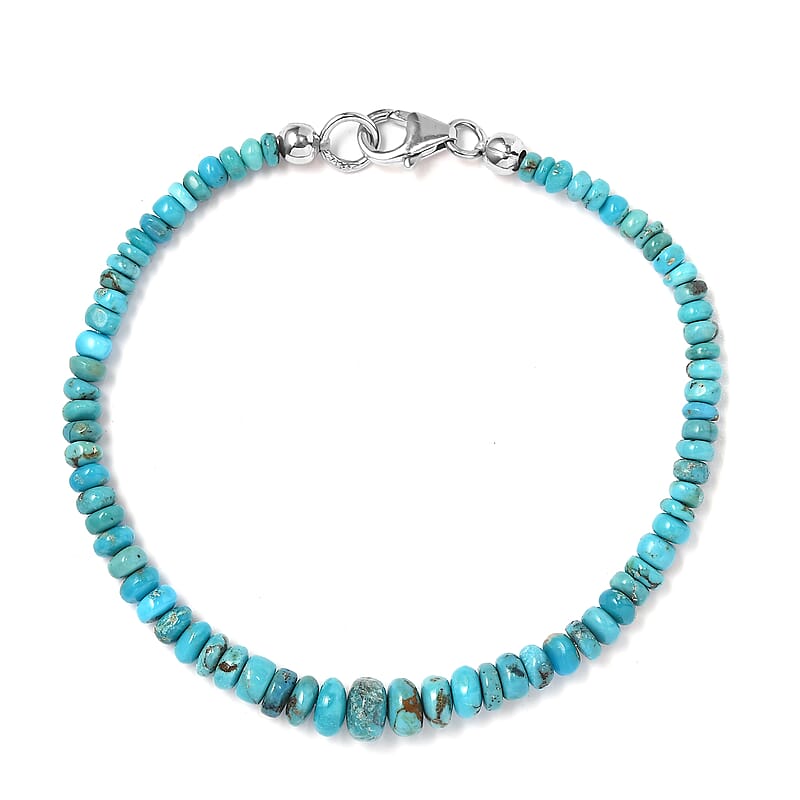 Turquoise 23.00 ctw Beaded Bracelet in Rhodium Over Sterling Silver (7.50 In)