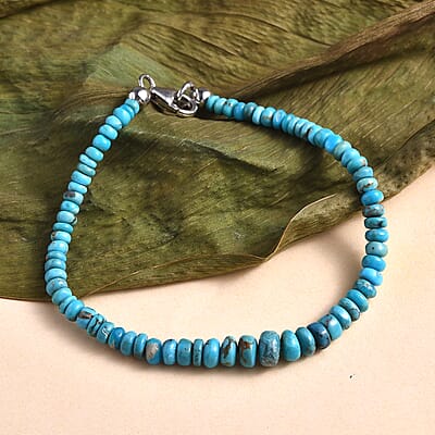 Turquoise 23.00 ctw Beaded Bracelet in Rhodium Over Sterling Silver (7.50 In)