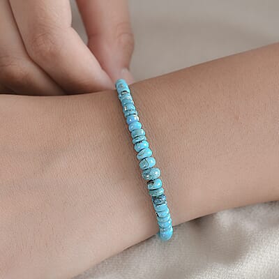 Turquoise 23.00 ctw Beaded Bracelet in Rhodium Over Sterling Silver (7.50 In)