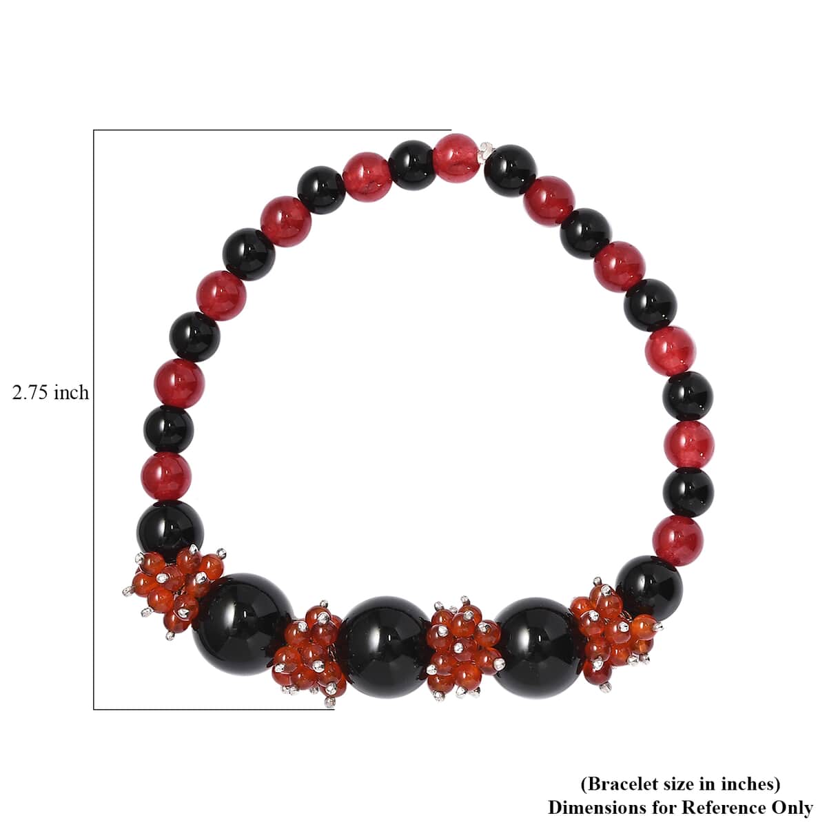 Black Agate and Red Quartzite 180.00 ctw Beaded Bracelet in Rhodium Over Sterling Silver (7.50 In) image number 4