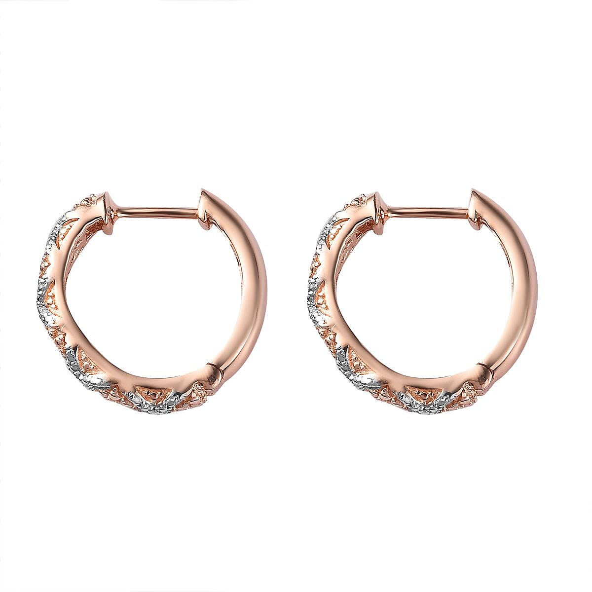 Karis Natural Champagne Diamond Accent Hoop Earrings in 18K Rose Gold Plated image number 2