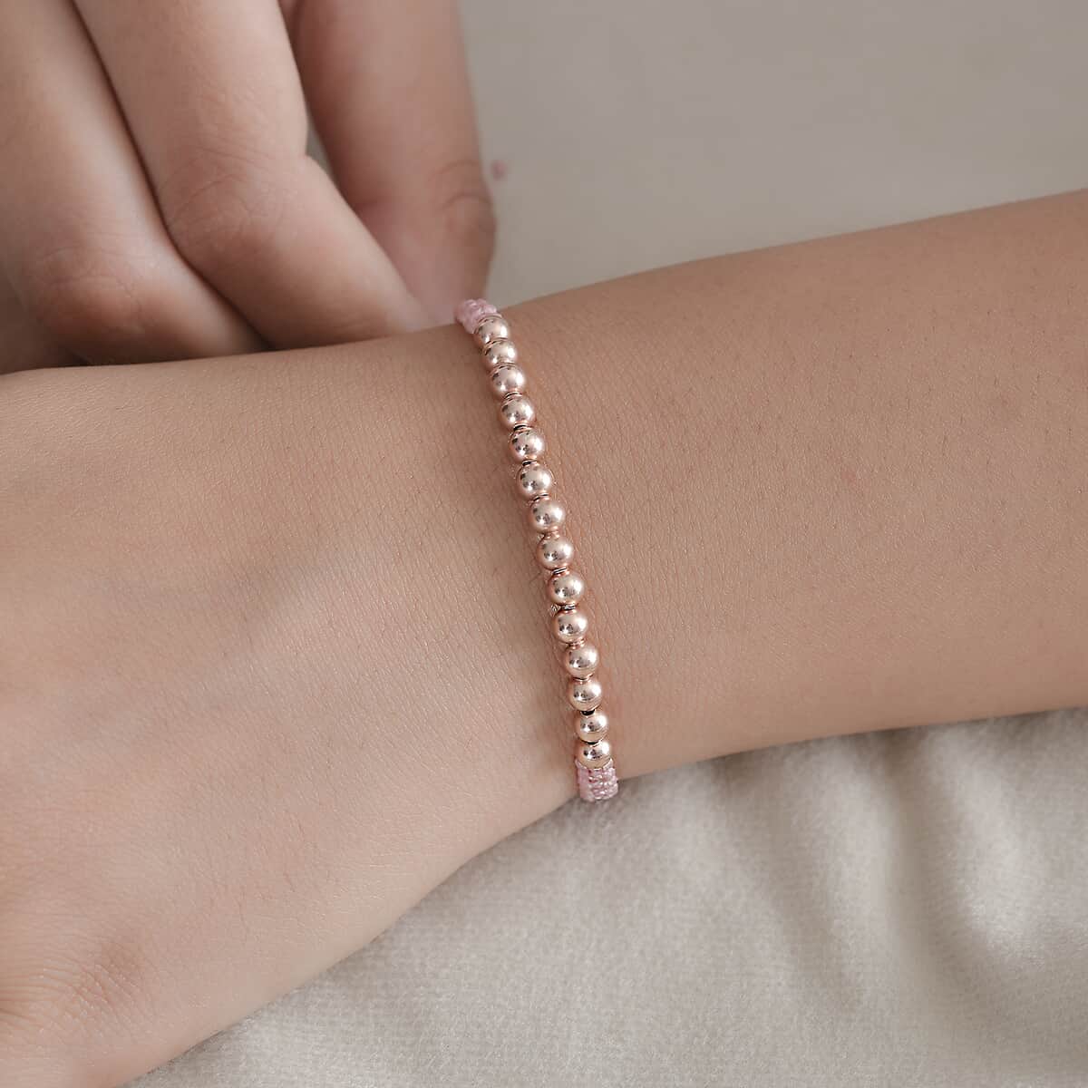 Beaded Bracelet in 14K Rose Gold Over Sterling Silver (7.25 In) image number 2