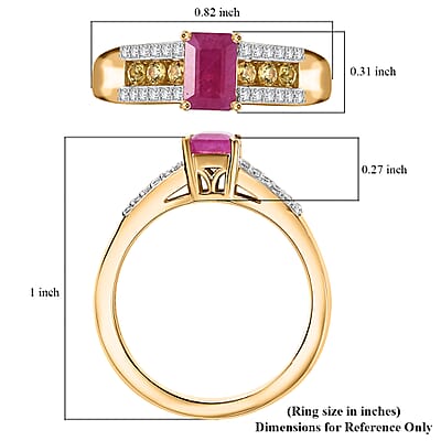Premium Royal Ruby and Multi Gemstone 1.20 ctw Bridge Ring in 18K Vermeil Yellow Gold Over Sterling Silver (Size 10.0)