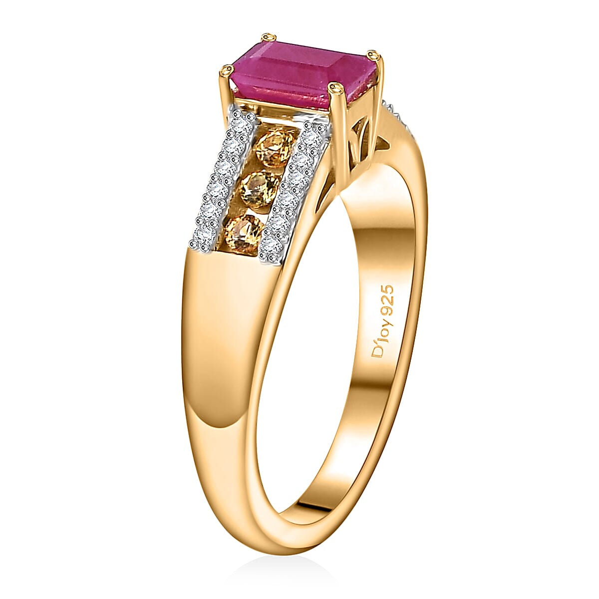 Premium Royal Ruby and Multi Gemstone 1.20 ctw Ring in 18K Vermeil Yellow Gold Over Sterling Silver image number 3