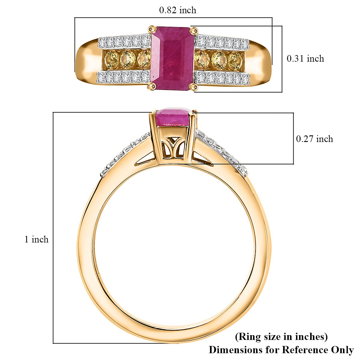 Premium Royal Ruby and Multi Gemstone 1.20 ctw Ring in 18K Vermeil Yellow Gold Over Sterling Silver image number 5