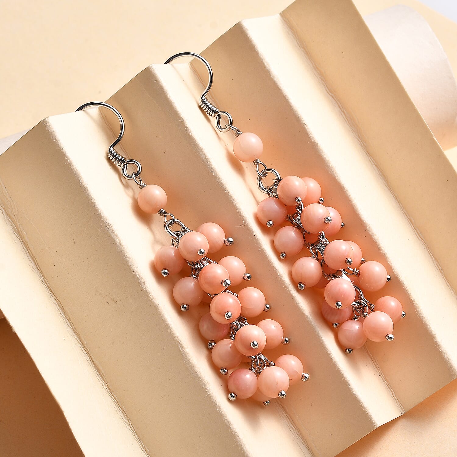 Red Coral 35.00 ctw Earrings in Rhodium Over Sterling Silver