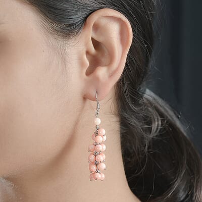 Red Coral 35.00 ctw Earrings in Rhodium Over Sterling Silver