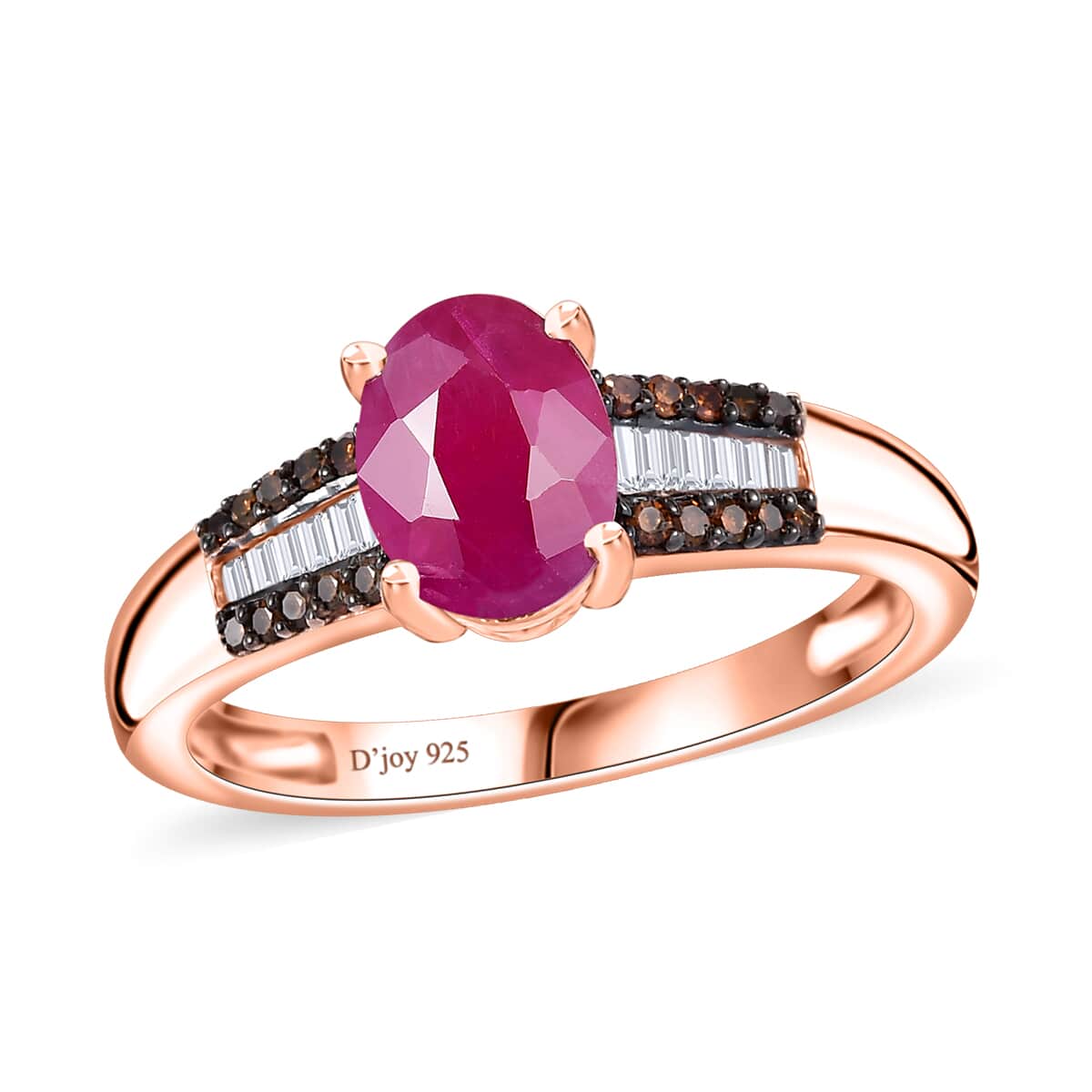 Premium Royal Ruby, Red and White Diamond 1.75 ctw Bridge Ring in 18K Vermeil Rose Gold Over Sterling Silver (Size 10.0) image number 0