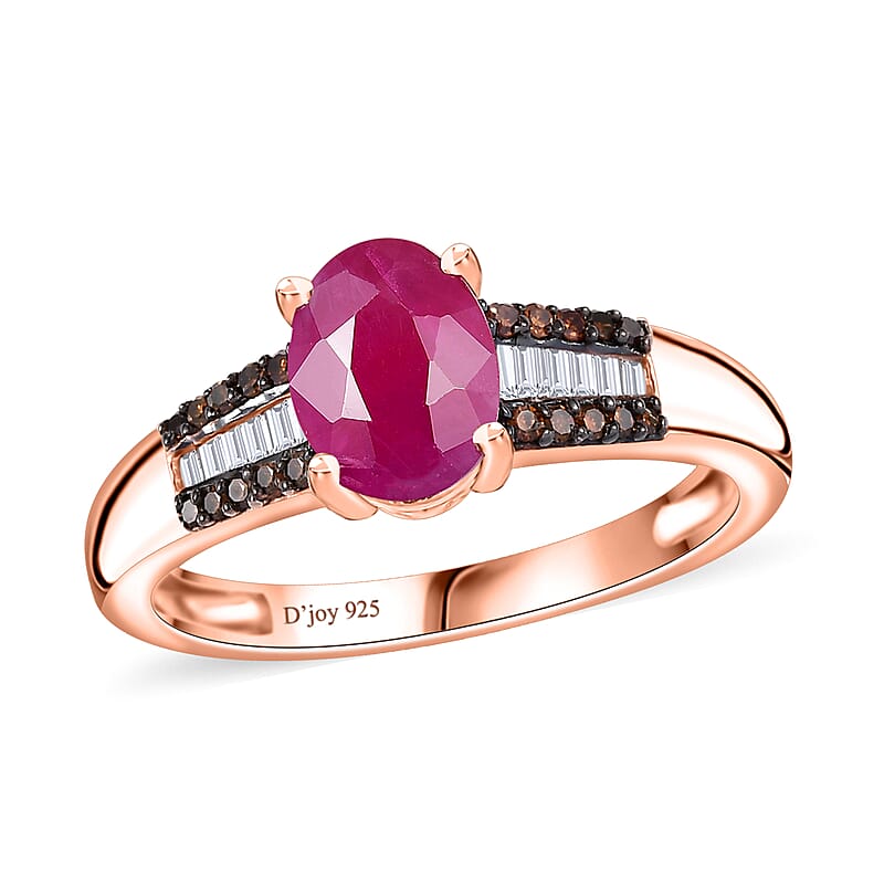 Premium Royal Ruby, Red and White Diamond 1.75 ctw Bridge Ring in 18K Vermeil Rose Gold Over Sterling Silver (Size 10.0)