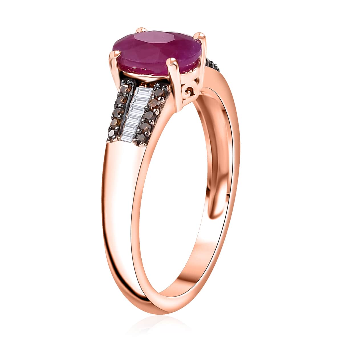 Premium Royal Ruby, Red and White Diamond 1.75 ctw Bridge Ring in 18K Vermeil Rose Gold Over Sterling Silver (Size 10.0) image number 3