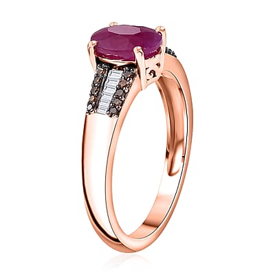 Premium Royal Ruby, Red and White Diamond 1.75 ctw Bridge Ring in 18K Vermeil Rose Gold Over Sterling Silver (Size 10.0)