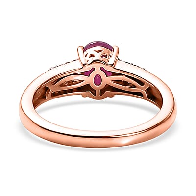 Premium Royal Ruby, Red and White Diamond 1.75 ctw Bridge Ring in 18K Vermeil Rose Gold Over Sterling Silver (Size 10.0)