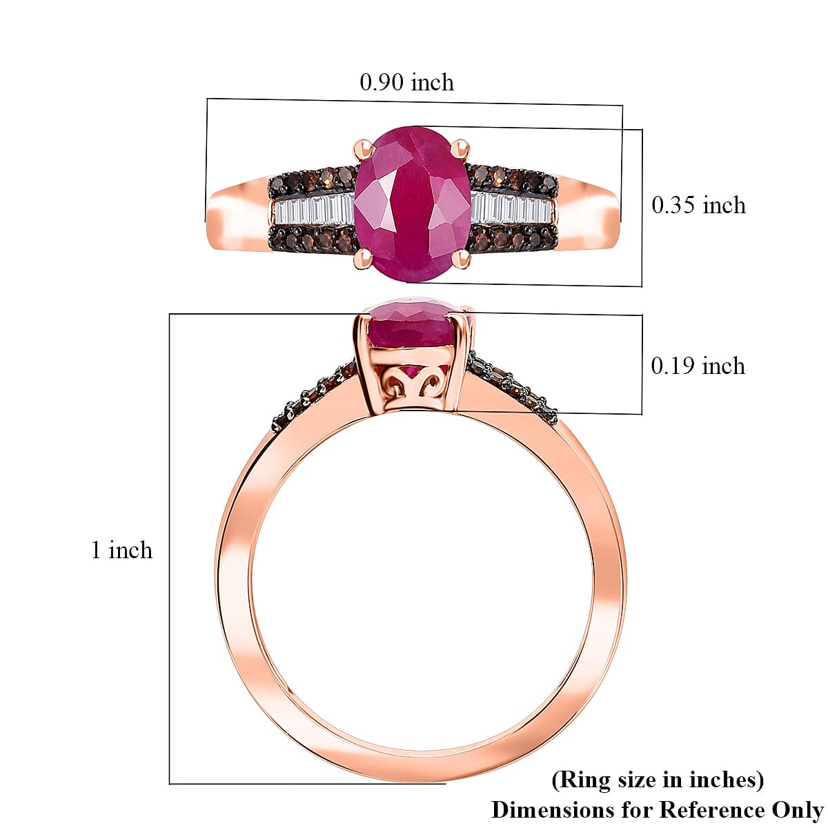 Premium Royal Ruby, Red and White Diamond 1.75 ctw Bridge Ring in 18K Vermeil Rose Gold Over Sterling Silver (Size 10.0)