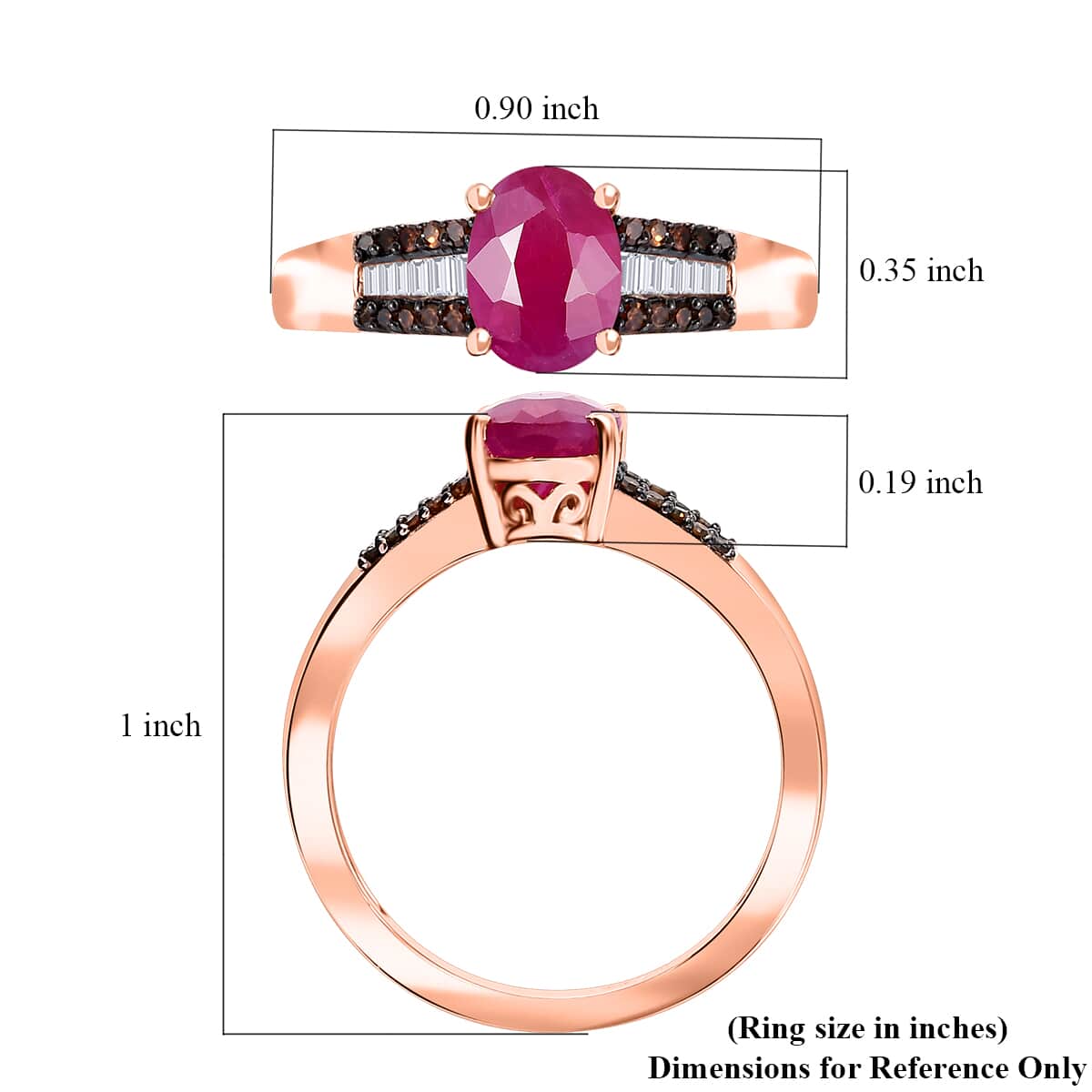 Premium Royal Ruby, Red and White Diamond 1.75 ctw Bridge Ring in 18K Vermeil Rose Gold Over Sterling Silver (Size 10.0) image number 5