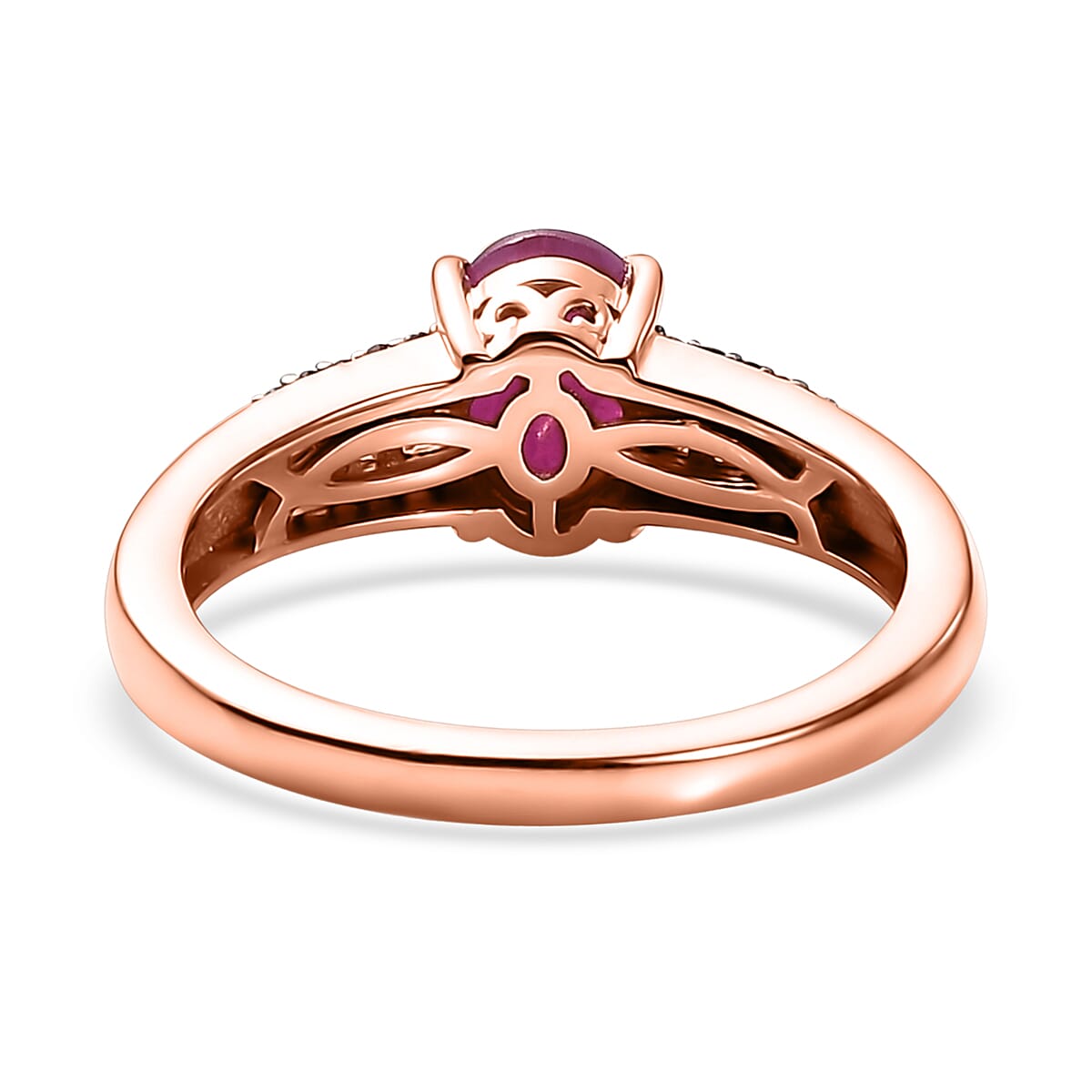 Premium Royal Ruby, Red and White Diamond 1.75 ctw Bridge Ring in 18K Vermeil Rose Gold Over Sterling Silver (Size 6.0) image number 4